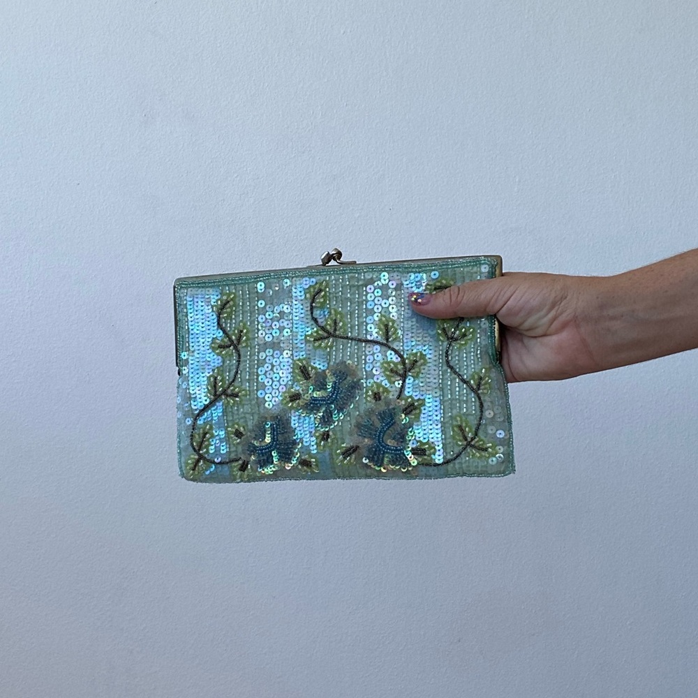 Vintage Blue Sequins Clutch Bag